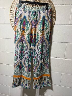 Zara Cream Multicolor Printed Wide-Leg Pants Boho